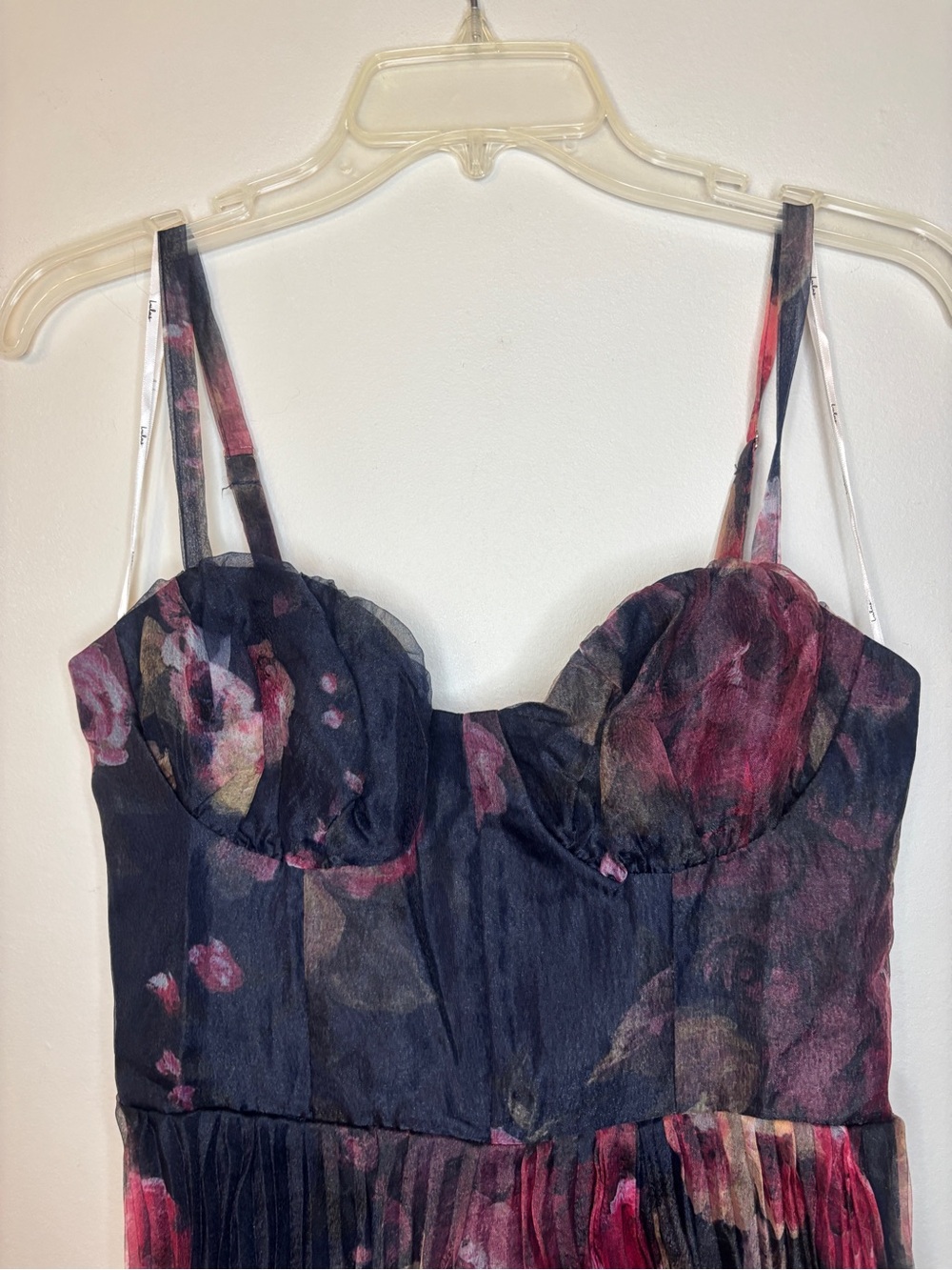 NWT Lulu's alluring midnight blue Midi Dress with Pink Floral Print - Picture 4 of 10